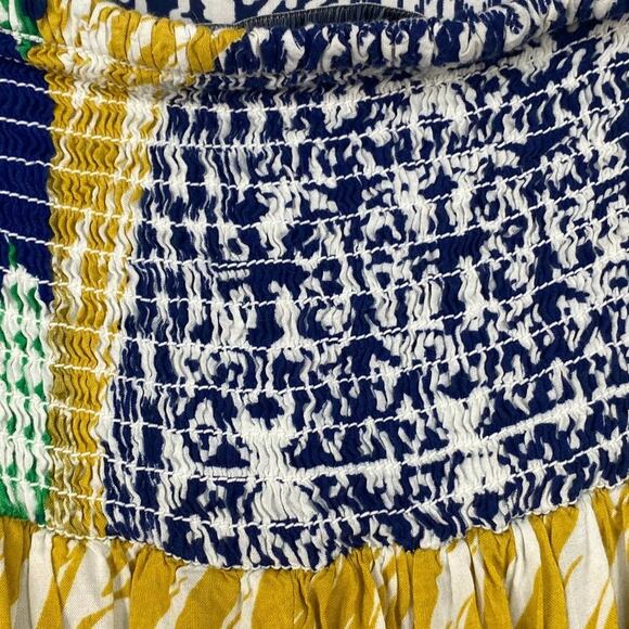 Forever 21 Island Tropical Vacation Strapless Dress Yellow Blue Green Sundress - Picture 9 of 11